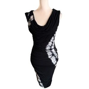 INC Black Tie Dye Stretch Sleeveless Ruched Bodycon Dress W/Metallic Studs,Large